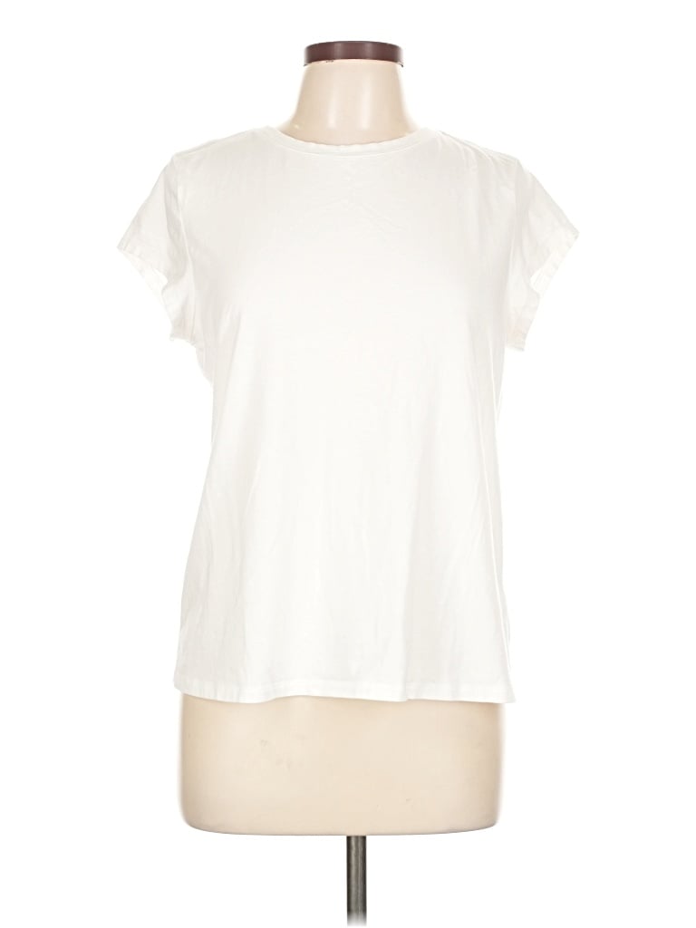Pre-owned Any Body Short Sleeve Top Ivory Crew Neck Tops In White
