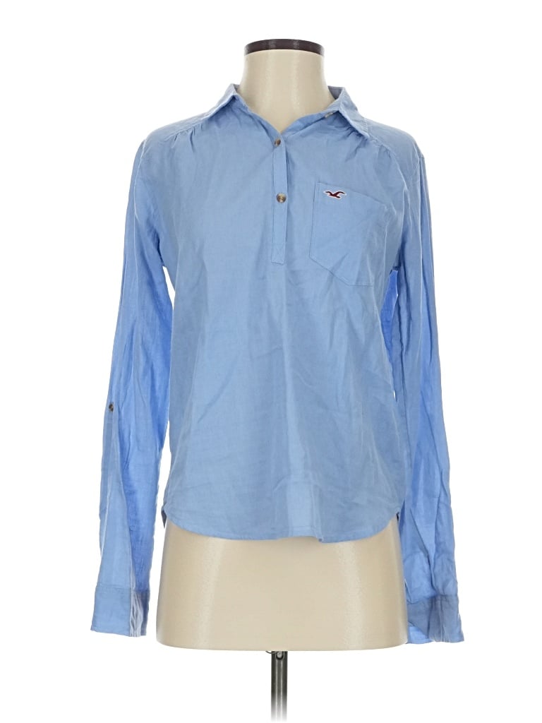 Pre-owned Hollister Long Sleeve Blouse In Blue