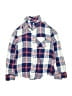 Justice 100% Viscose Plaid Blue Long Sleeve Button-Down Shirt Size 6 - photo 1