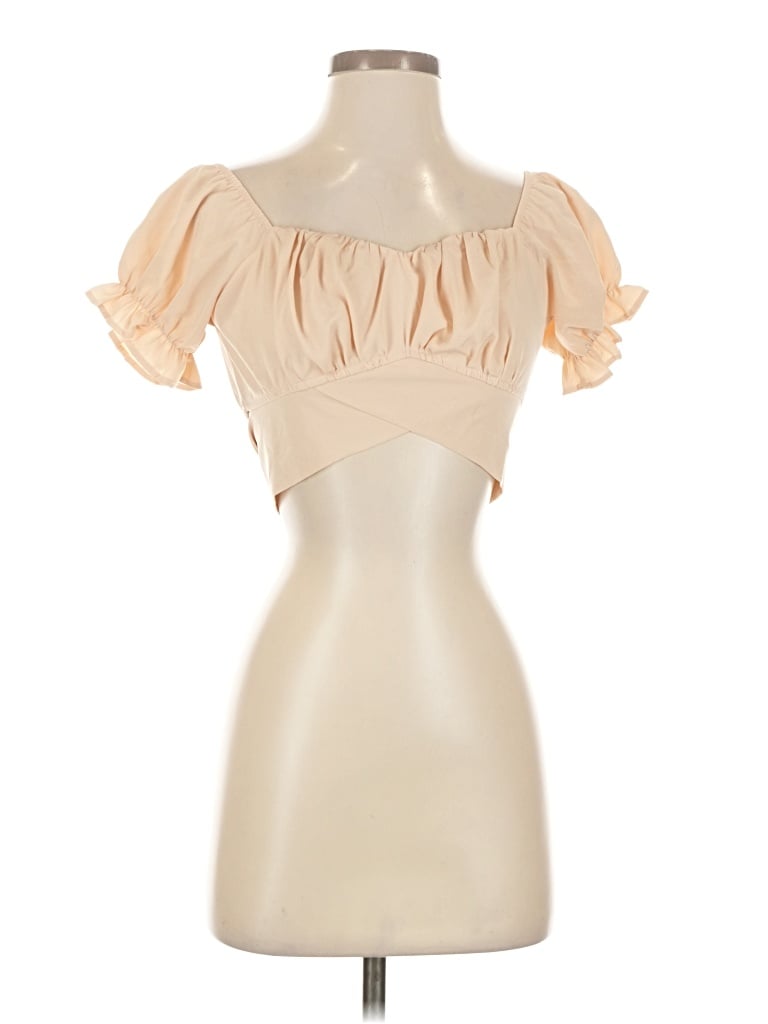 Pre-owned Lyaner Short Sleeve Top Ivory Strapless Neckline Tops In White