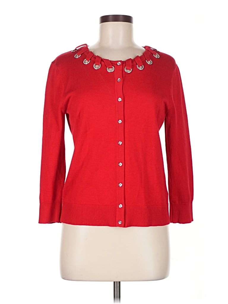 Pre-owned Cable & Gauge Cardigan Sweater In Red