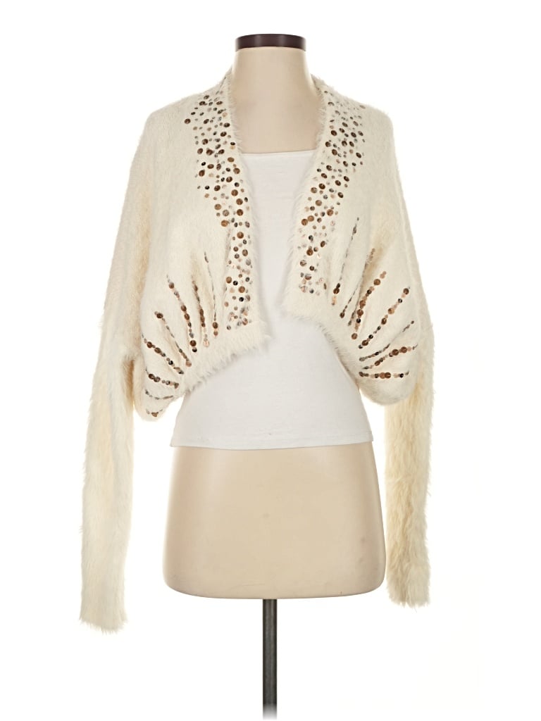 Pre-owned Knitted & Knotted Cardigan Sweater In White