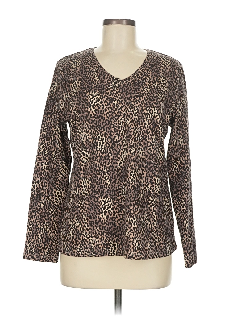 Pre-owned Karen Scott Long Sleeve T-shirt In Brown