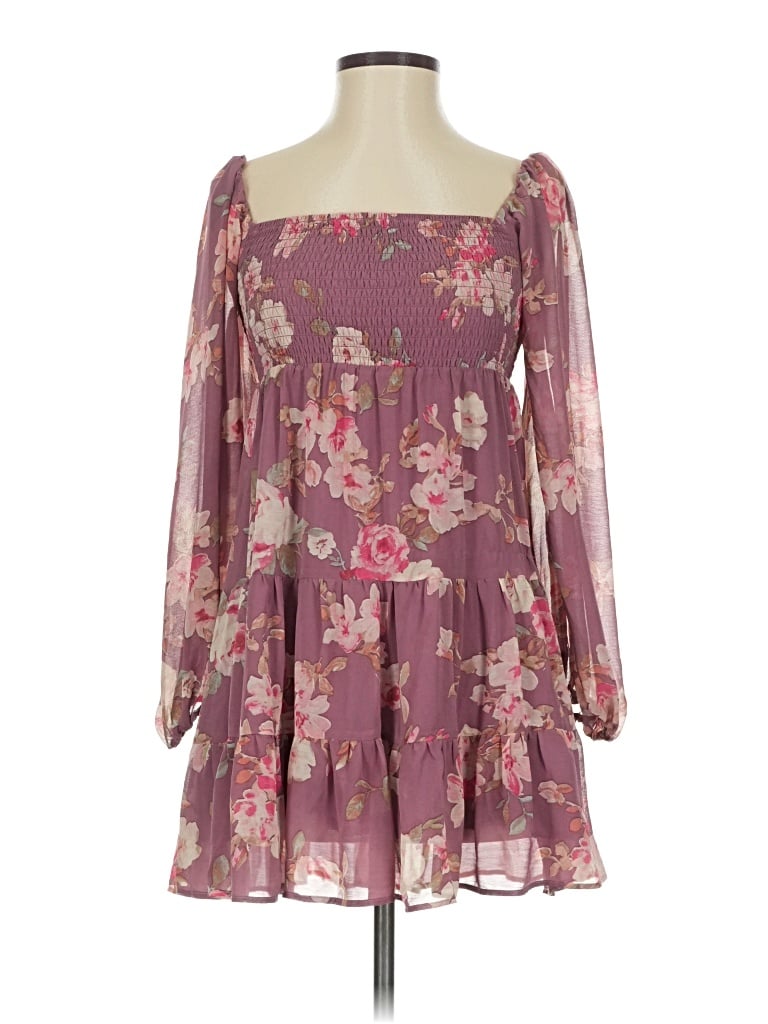 Altar'd State Cocktail Dress: Burgundy Floral Pattern Dresses - Used - Size X-Small