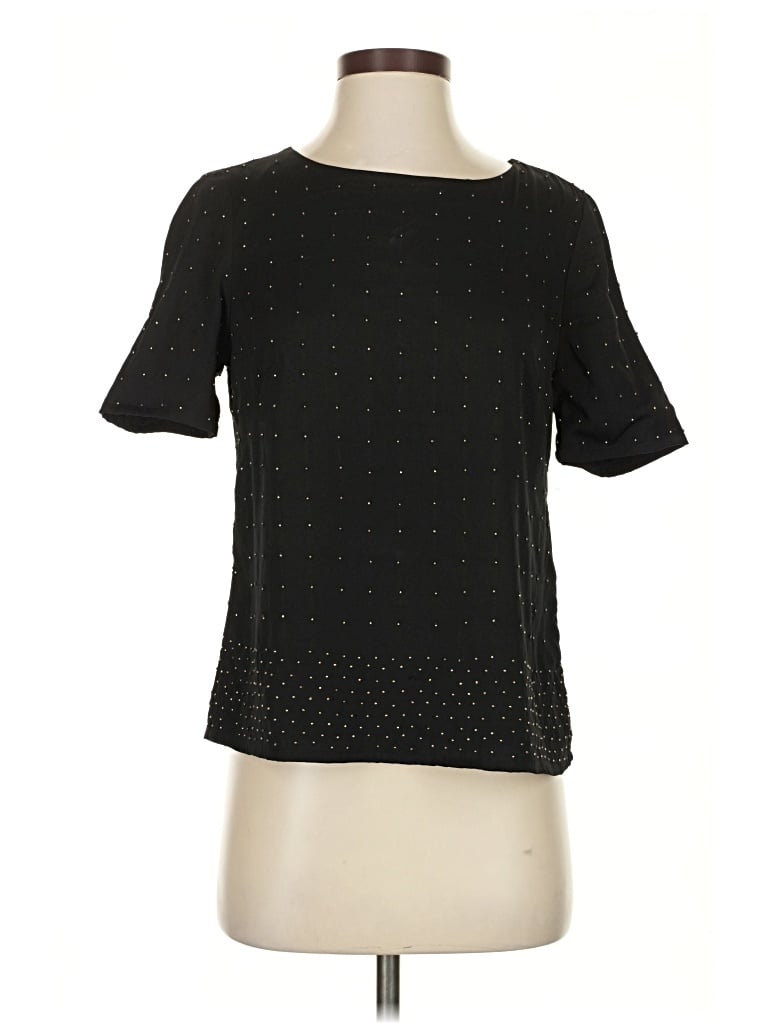 Pre-owned Black Label By Chico's Short Sleeve Top Black Square Neckline Tops
