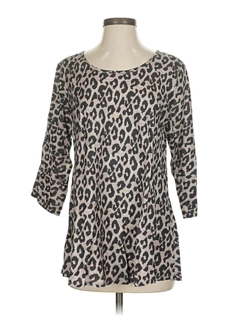 Pre-owned Masai 3/4 Sleeve Top Gray Animal Print Pattern Boatneck Tops