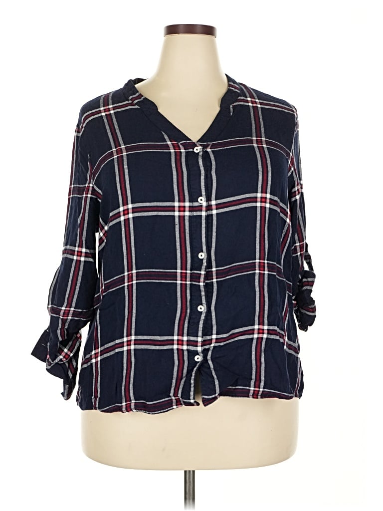 Pre-owned Max Jeans 3/4 Sleeve Button Down Shirt In Blue