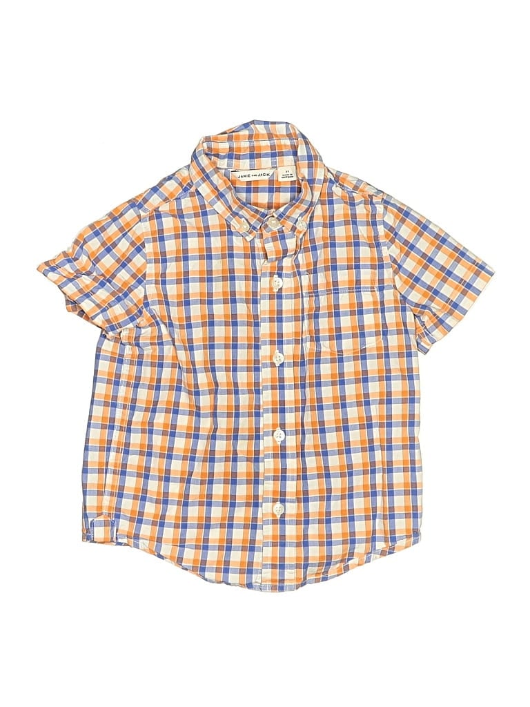 Pre-owned Janie And Jack Kids' Short Sleeve Button Down Shirt In Orange