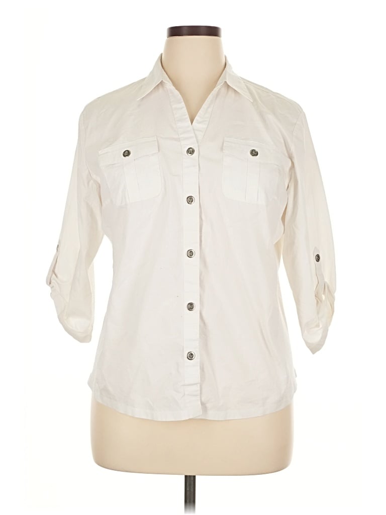Pre-owned Emily Daniels 3/4 Sleeve Button Down Shirt In White