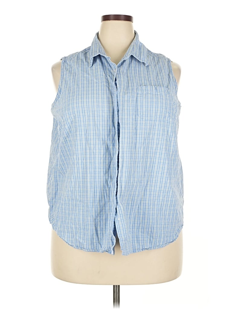 Pre-owned Cabin Creek Sleeveless Button Down Shirt In Blue