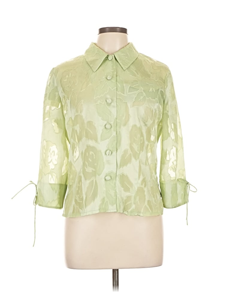 Pre-owned Karin Stevens 3/4 Sleeve Blouse In Green
