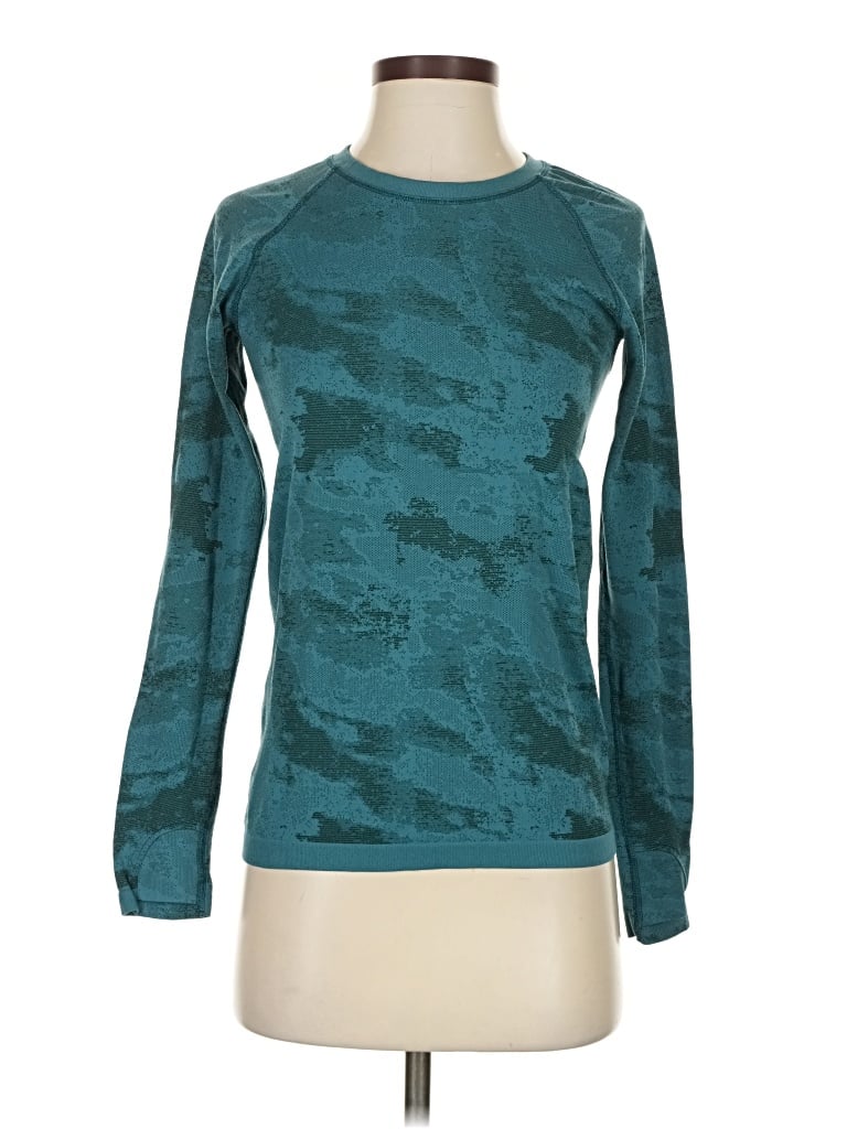 Pre-owned Athleta Long Sleeve Top Teal Crew Neck Tops In Blue