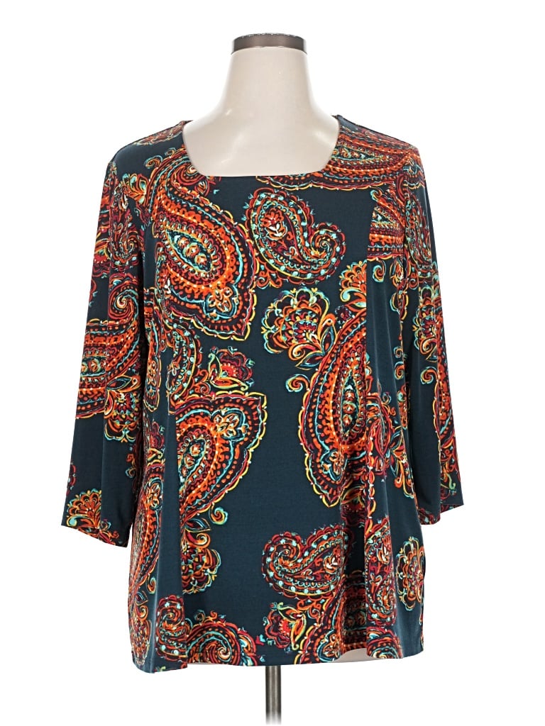 Pre-owned Susan Graver 3/4 Sleeve Blouse In Blue