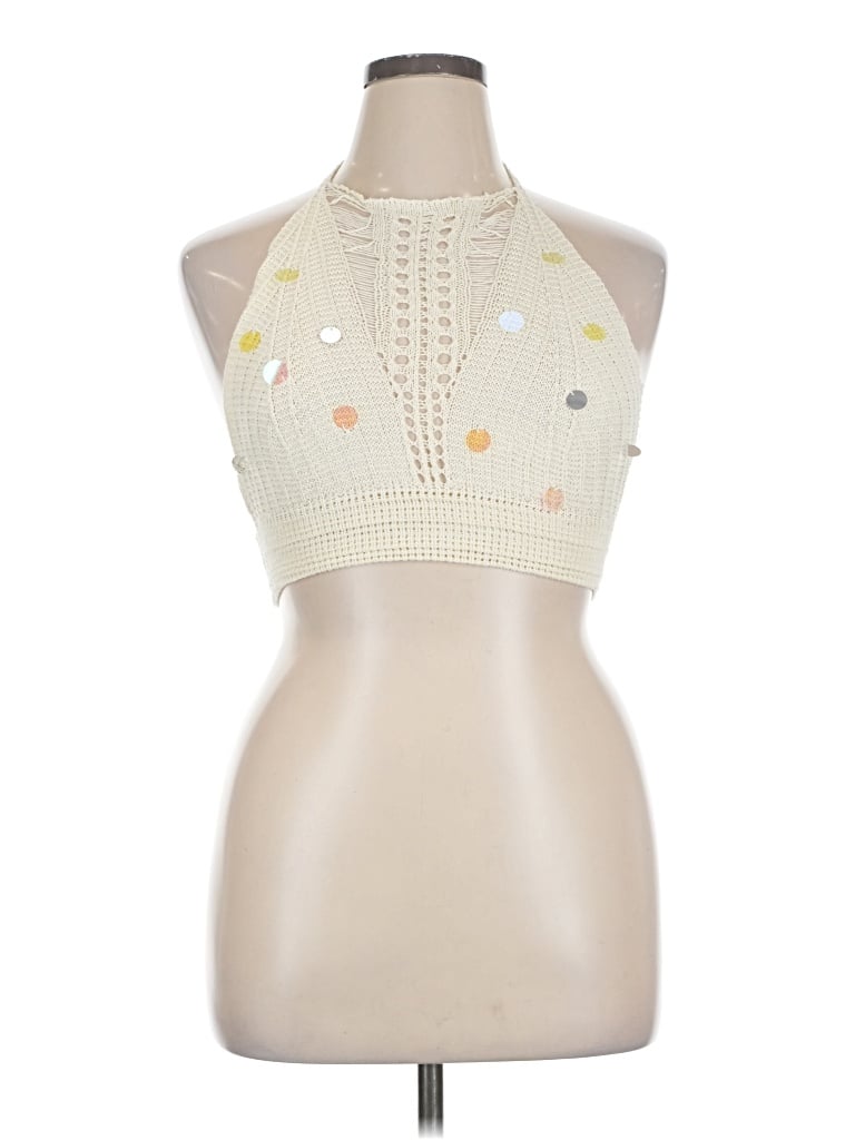 Pre-owned Chicme Tank Top Ivory Halter Neckline Tops In White