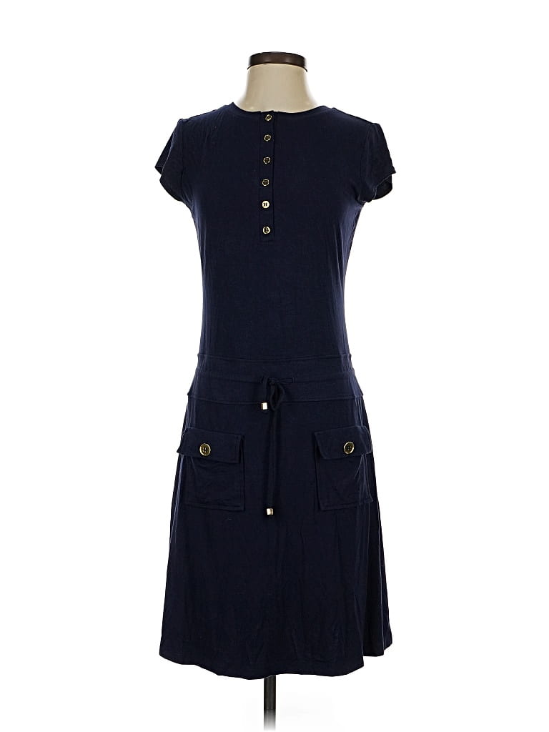 Pre-owned Chelsea & Theodore Short Sleeve Top Blue Keyhole Neckline Tops