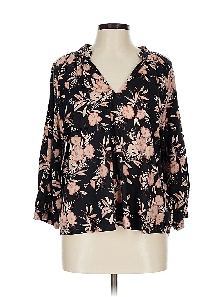 Pre-owned Evereve 3/4 Sleeve Blouse In Black