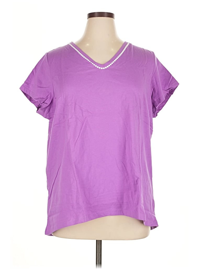 Pre-owned Carole Hochman Short Sleeve Top Purple V Neck Tops