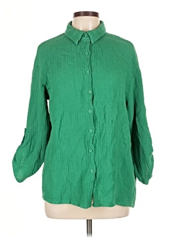Unbranded 3/4 Sleeve Button-Down Shirt (view 1)