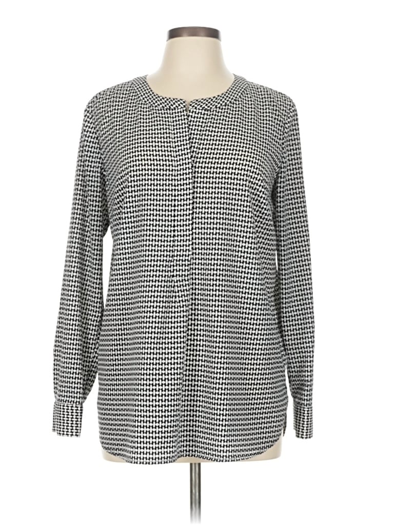 Pre-owned Talbots Long Sleeve Top Gray Houndstooth Pattern Crew Neck Tops