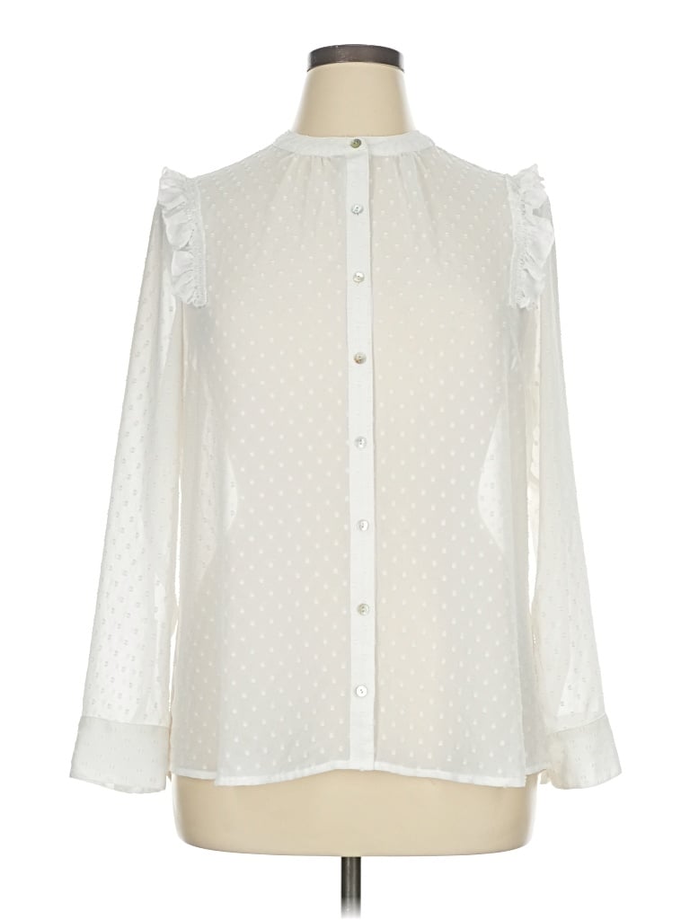 Pre-owned Express Outlet Long Sleeve Blouse In White