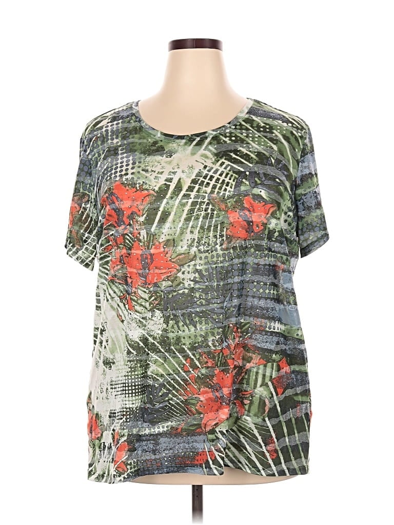 Pre-owned Hannah Short Sleeve Top Green Scoop Neck Tops