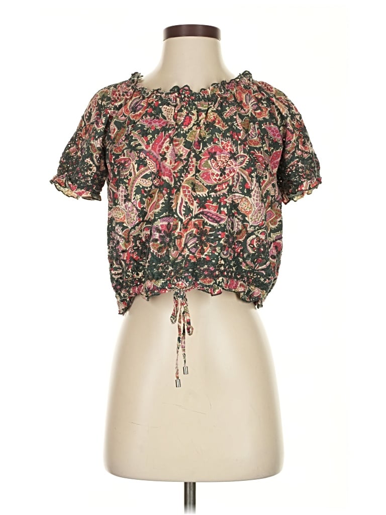 Pre-owned Jennifer & Grace Short Sleeve Blouse In Black