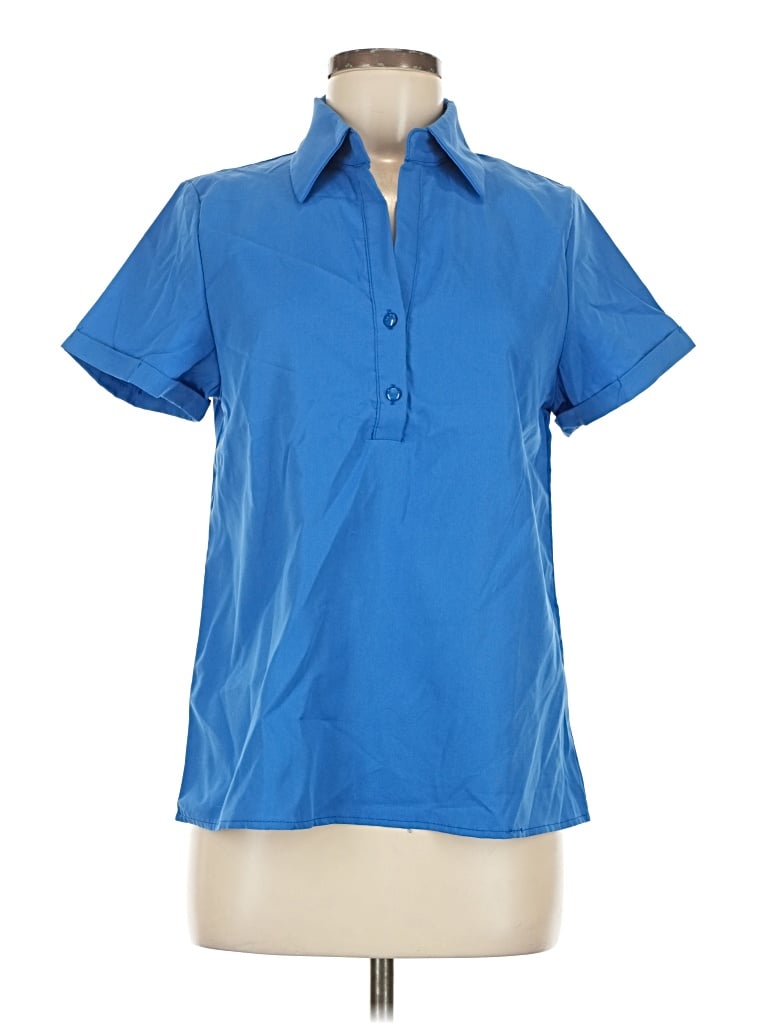 Pre-owned Zanzea Collection Short Sleeve Blouse In Blue