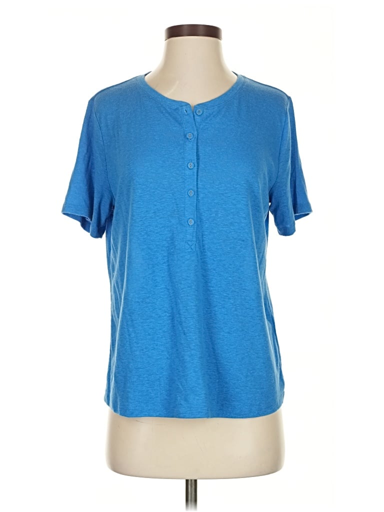 Pre-owned Candace Cameron Bure Short Sleeve Henley Shirt In Blue