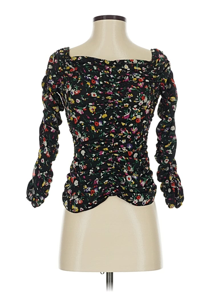 Zara 3/4 Sleeve Top Black Sweetheart Neckline Tops