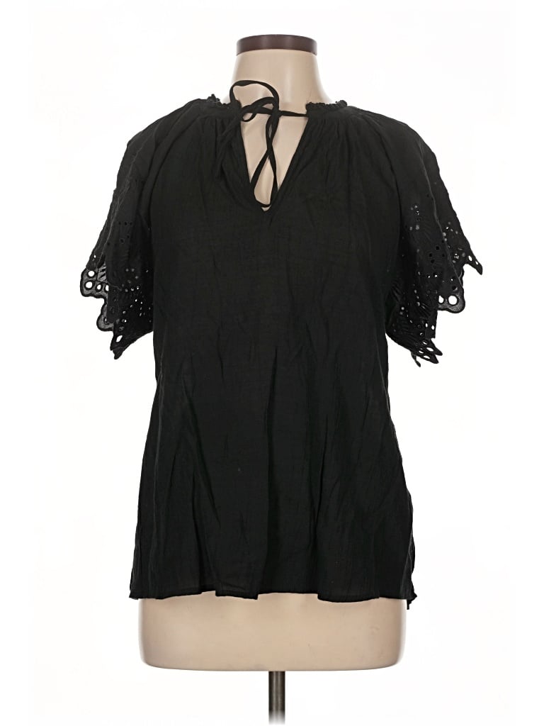 Pre-owned Chelsea & Theodore Short Sleeve Blouse In Black