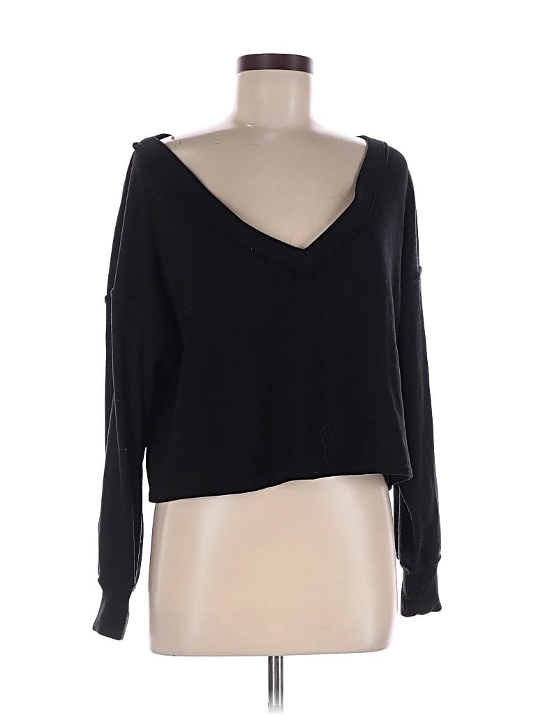 Pre-owned Gilly Hicks Long Sleeve Top Black Cold Shoulder Neckline Tops