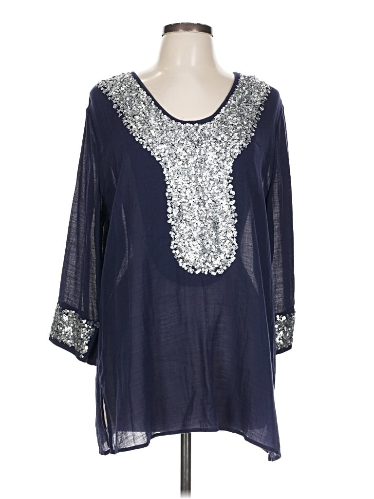 Pre-owned Black Label By Chico's 3/4 Sleeve Blouse In Blue