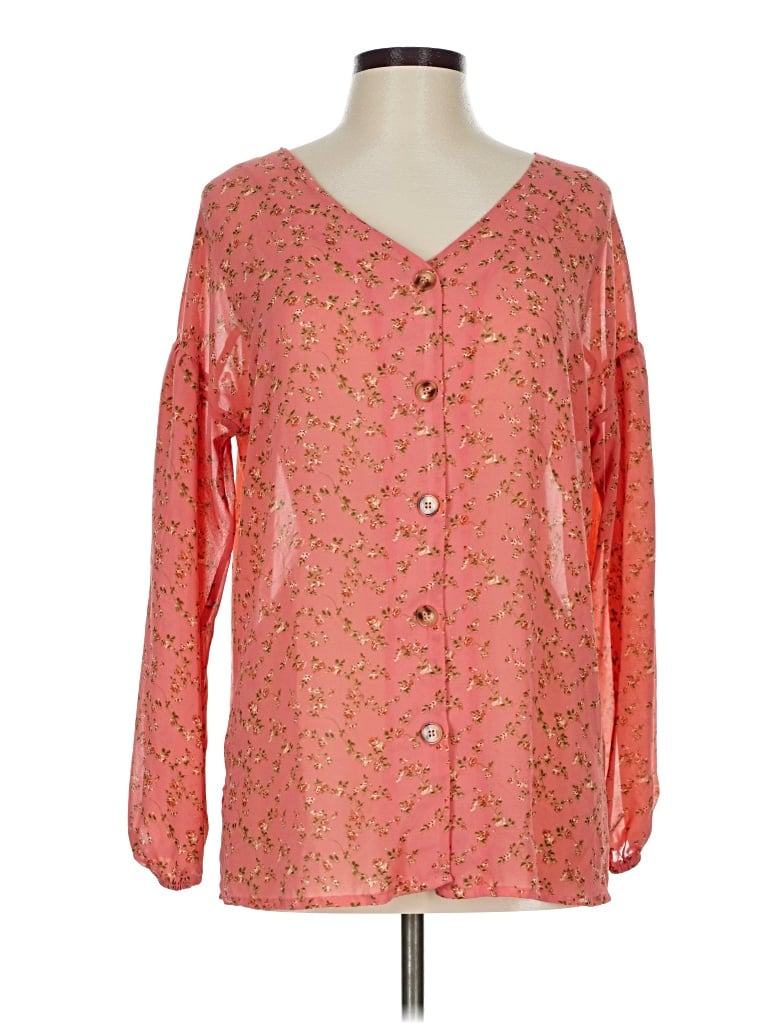 Pre-owned Suzanne Betro Long Sleeve Blouse In Pink