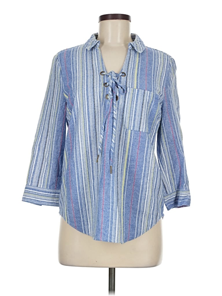 Pre-owned Marled 3/4 Sleeve Button Down Shirt In Blue