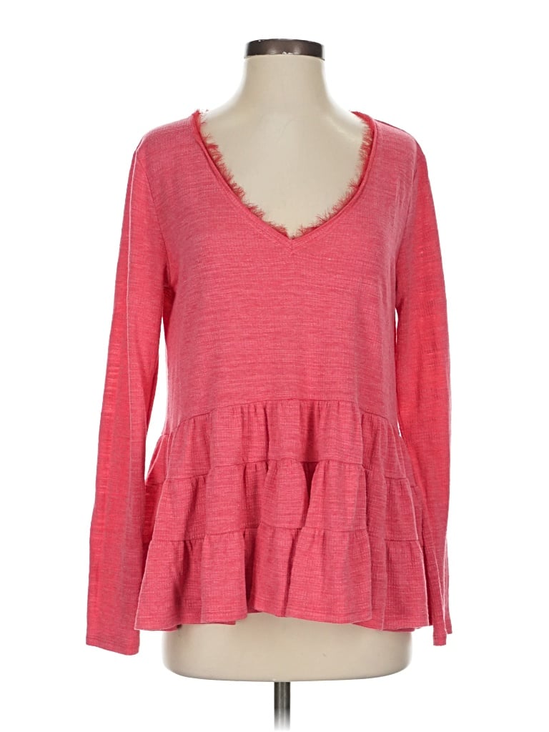 Pre-owned Deletta Long Sleeve Top Red V Neck Tops