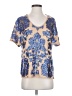 Neiman Marcus 100% Polyester Floral Blue Gold Short Sleeve Blouse Size S - photo 1
