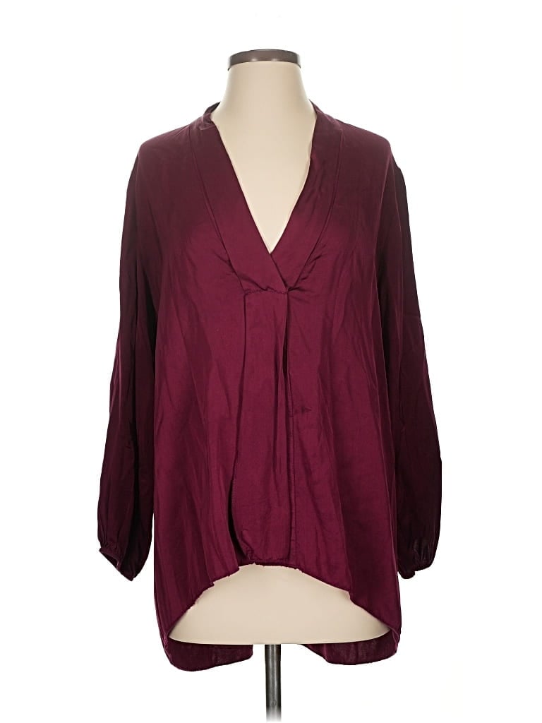 Pre-owned Tempo Paris 3/4 Sleeve Blouse In Burgundy