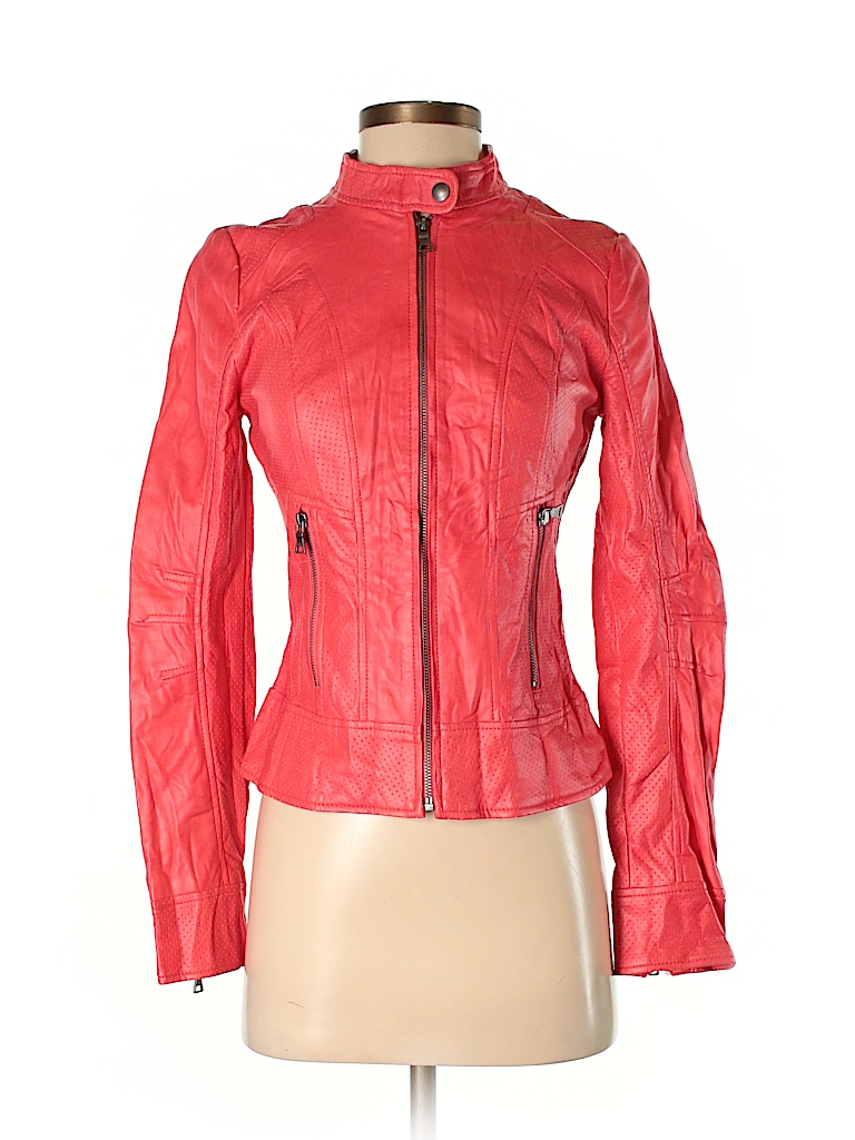 guess leather jacket red