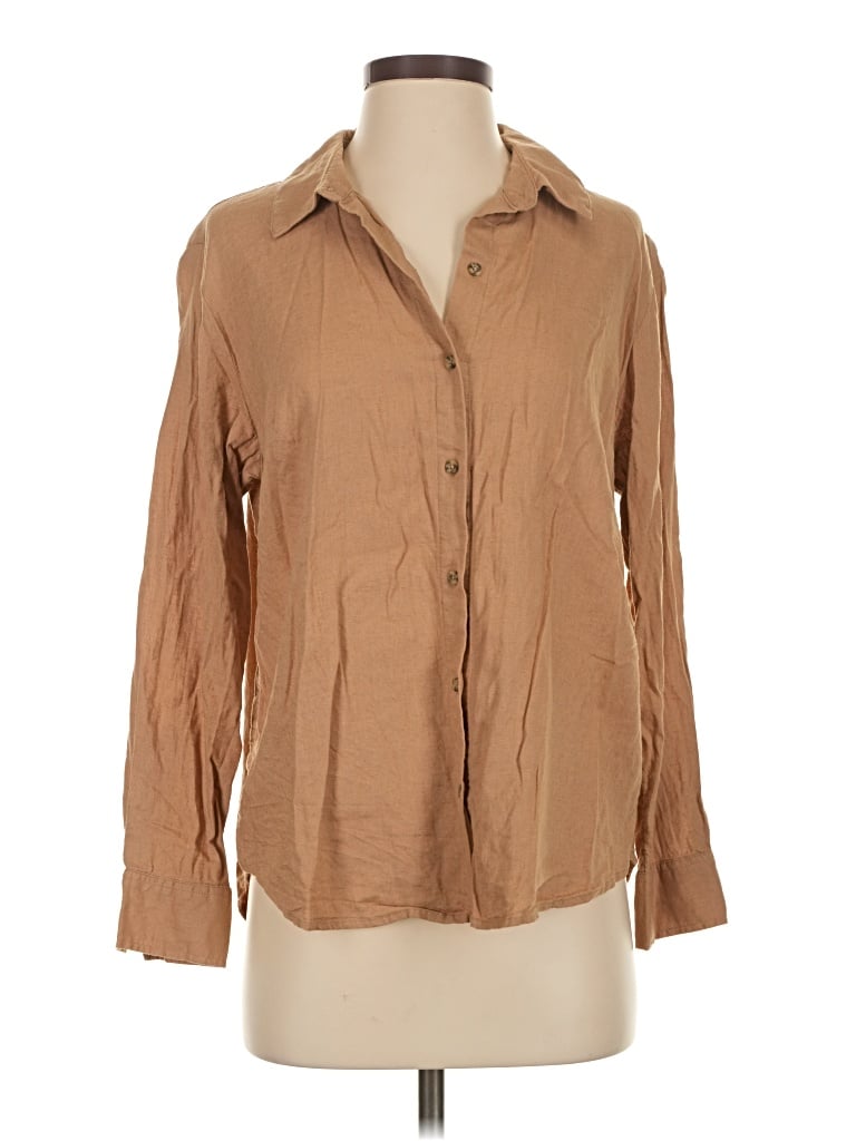 Pre-owned Candace Cameron Bure Long Sleeve Blouse In Brown