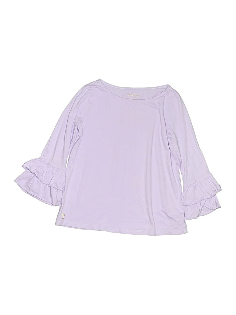 Pre-owned Lilly Pulitzer Kids' 3/4 Sleeve Top Purple Ruffles Neckline Tops