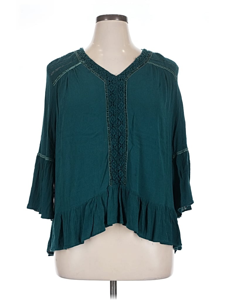 Pre-owned Gnw 3/4 Sleeve Blouse In Blue