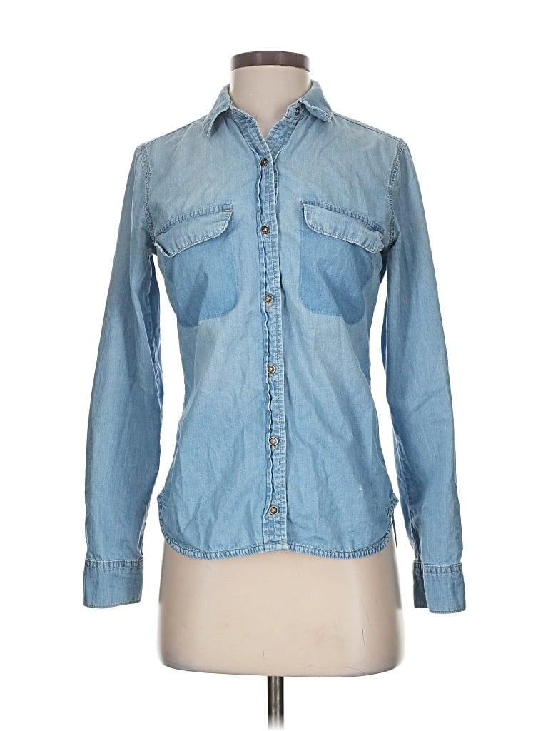 Pre-owned Ashley Mason Long Sleeve Button Down Shirt In Blue