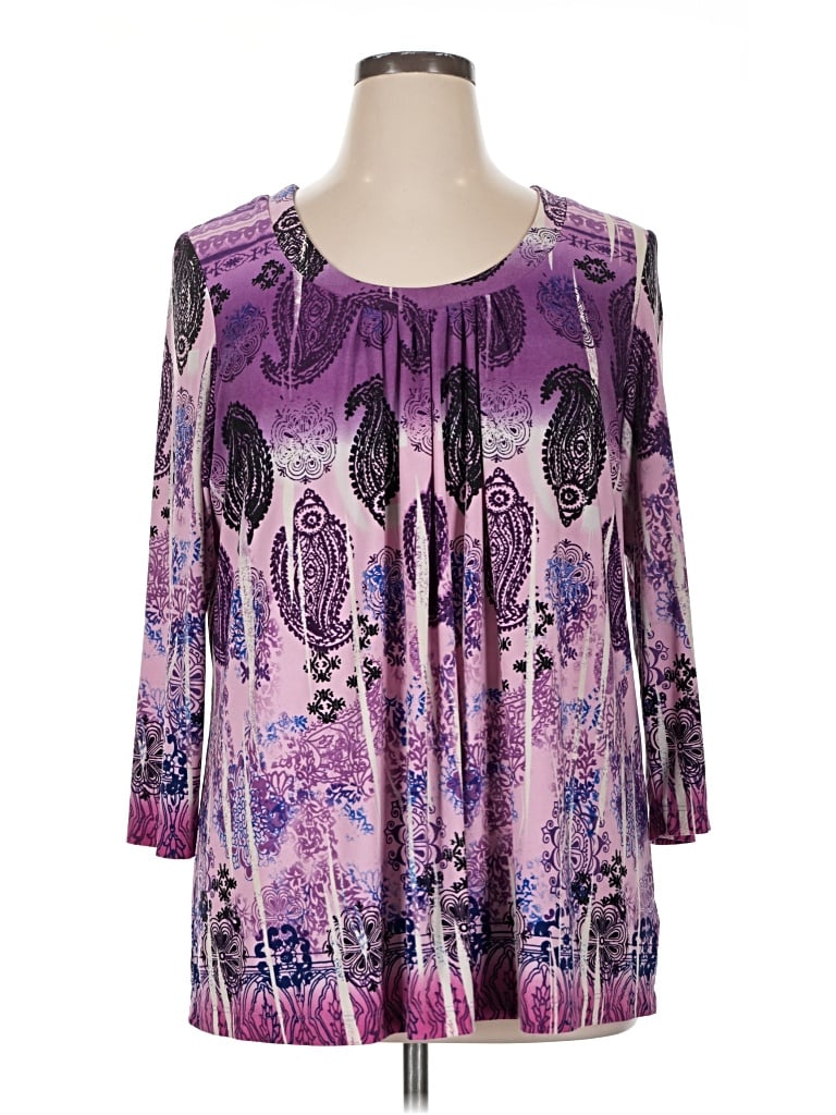 Pre-owned Susan Graver 3/4 Sleeve T-shirt In Purple