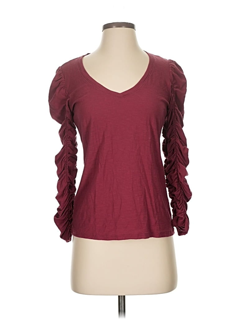Pre-owned Nation Ltd 3/4 Sleeve T-shirt In Burgundy