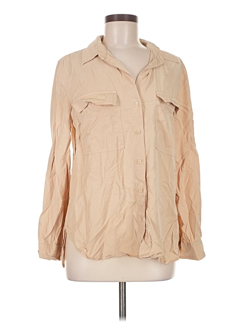 Pre-owned The Group By Babaton Long Sleeve Button Down Shirt In Tan