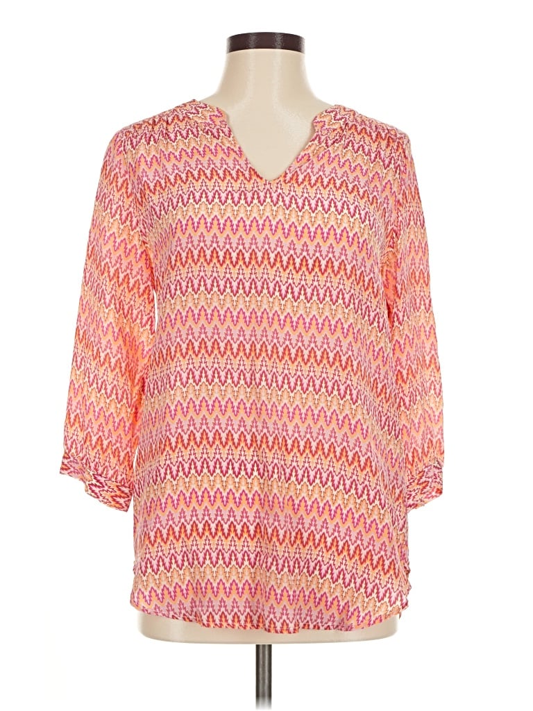 Pre-owned Ellie Kai 3/4 Sleeve Silk Top Pink V Neck Tops