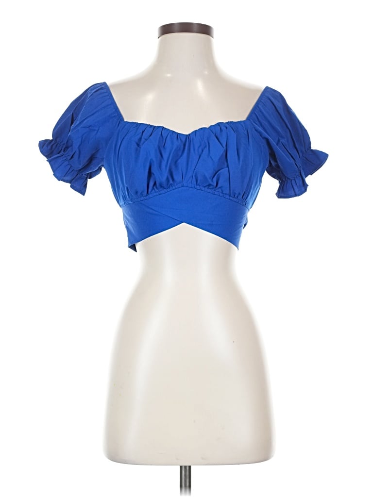 Pre-owned Lyaner Short Sleeve Top Blue Sweetheart Neckline Tops