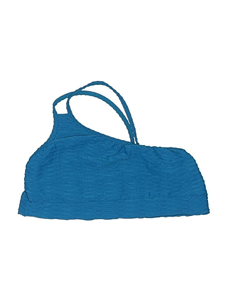 Pre-owned Booty By Brabants Swimsuit Top Blue Chevron/herringbone Pattern Swimwear