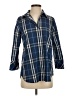 Boho Chic Plaid Blue 3/4 Sleeve Button-Down Shirt Size XS - photo 1