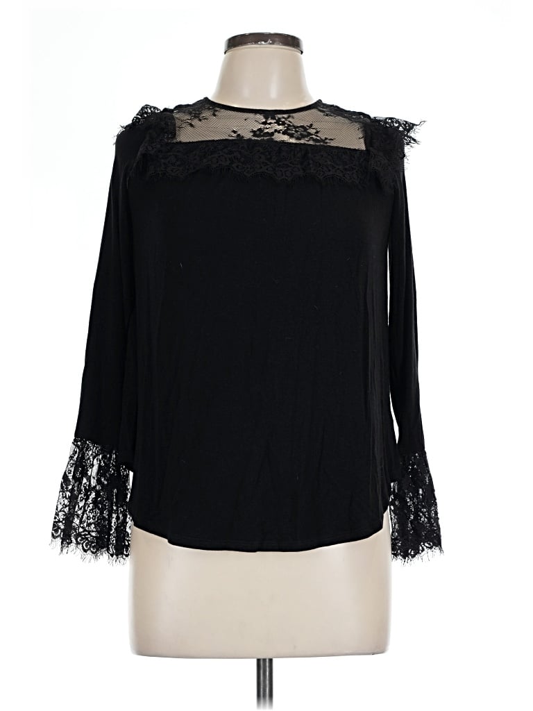 Pre-owned Ella Moss Long Sleeve Blouse In Black